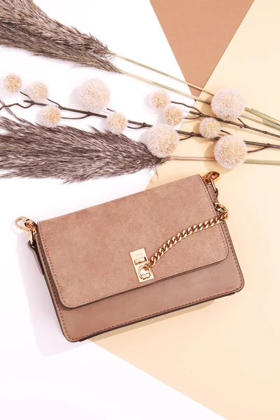 Mode Flach Lag Clutch Bag Minimal Herbst Winter Blumen Dekor — Stockfoto