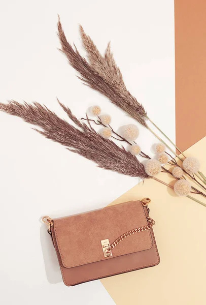 Mode Flach Lag Clutch Bag Minimal Herbst Winter Blumen Dekor — Stockfoto