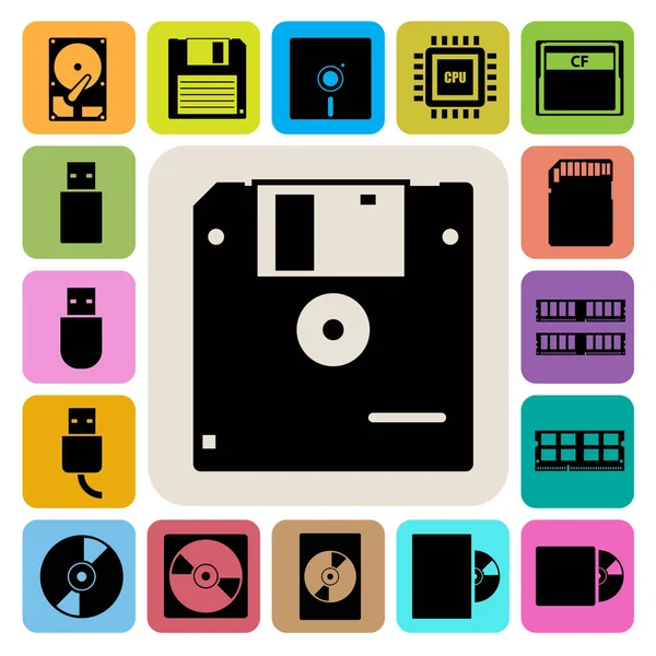 Computer Storage Icons Set Illustration Eps — Stock Vector