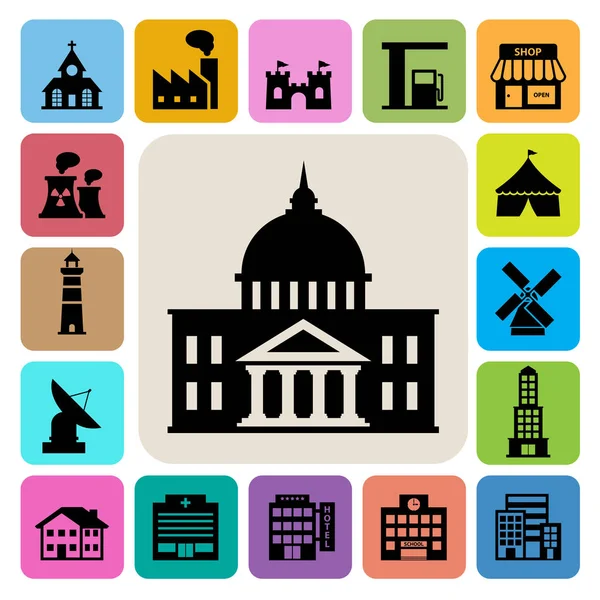 Conjunto Iconos Edificios Ilustración Eps10 — Vector de stock