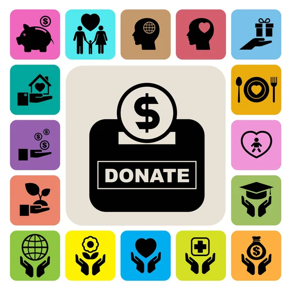 Conjunto Ícones Caridade Doação Ilustração Eps10 —  Vetores de Stock