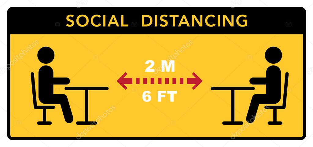 Keep a social distance in restaurants and cafes. Visitors ' tables are located at a safe distance.  Vector illustration
