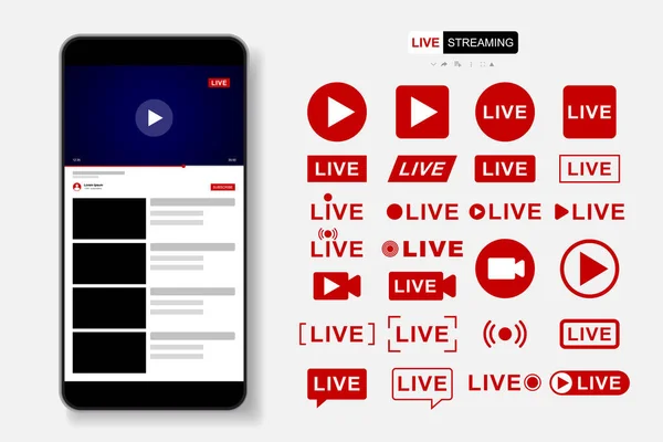 Design Del Modello Lettore Video Finestra Live Streaming Mockup Giocatore — Vettoriale Stock