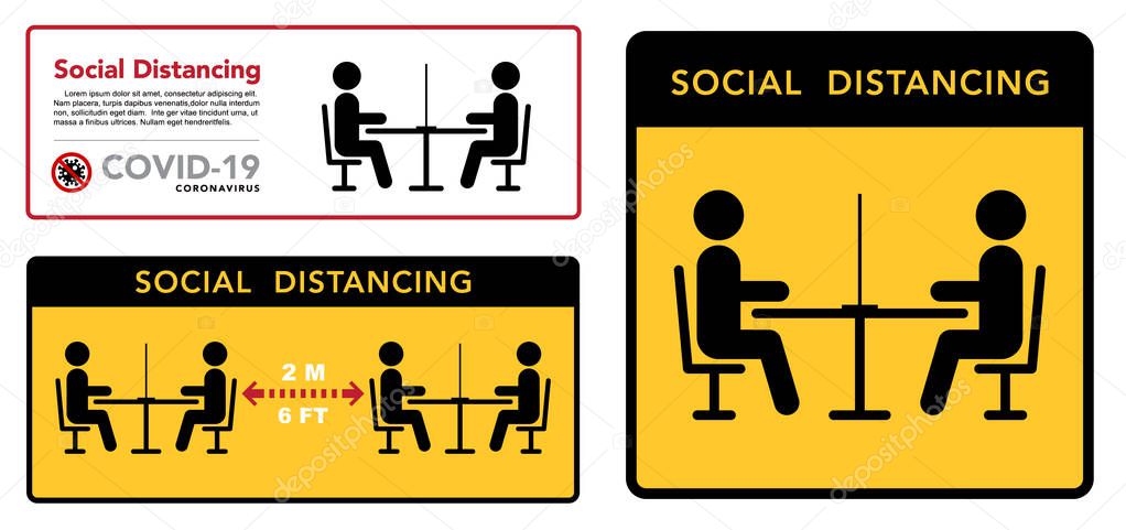 Keep a social distance in restaurants and cafes. Visitors ' tables are located at a safe distance.  Vector illustration