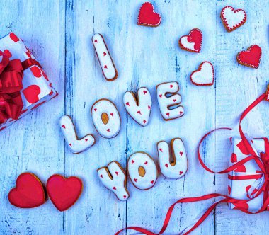 Kalp Kurabiye, kopya alanı şeklinde. Sevgililer günü tebrik kartı