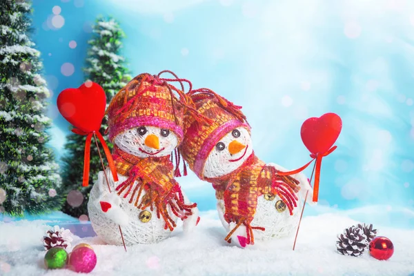 Kardan Adam Kutsal Sevgililer Günü Kartpostal Kardan Adam Noel Ağaçları — Stok fotoğraf