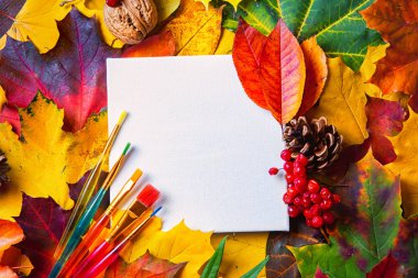 sonbahar yaprakları arka plan. beyaz tuval üzerinde sarı yaprak fırçalar boyalı.