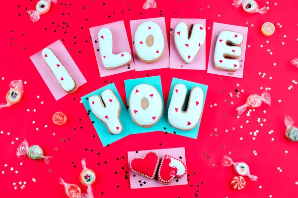 Kue berbentuk hati, ruang copy. kartu ucapan untuk hari valentine — Stok Foto