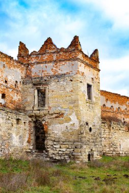 Kapıları ve pencereleri Staroselskiy castle dik dik selo Lviv Bölgesi Ukrayna daraltılmış duvarlarla eski kalıntıları