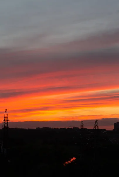 Röd Himmel Solnedgången Vackra Svämmar Över Färger Vid Solnedgången — Stockfoto