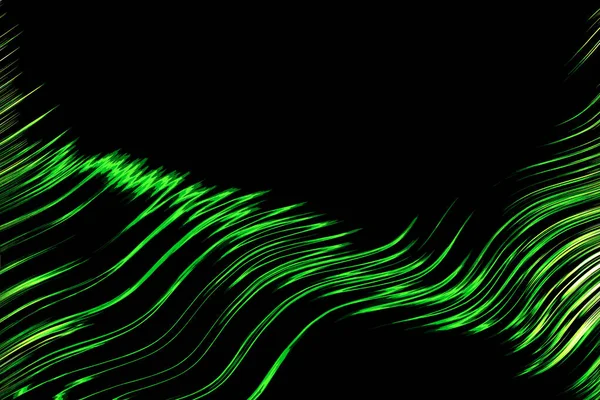 Abstract black background with colored green curl lines — Stock Photo, Image