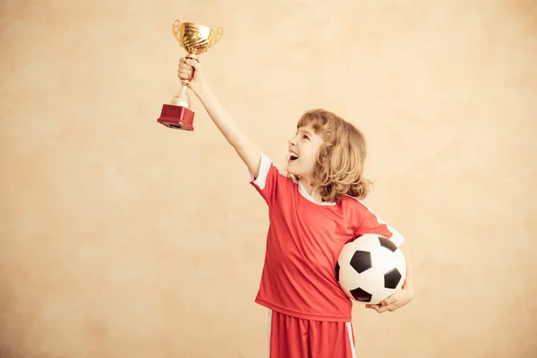 Child Pretending Soccer Player Success Winner Concept — Stock Photo, Image