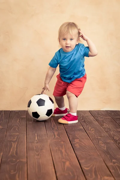 Dítě Předstírat Fotbalista Úspěch Vítěz Koncepce — Stock fotografie