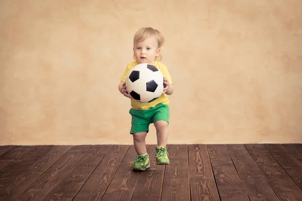 Dítě Předstírat Fotbalista Úspěch Vítěz Koncepce — Stock fotografie