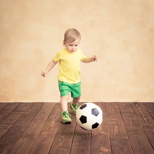 Child Pretending Soccer Player Success Winner Concept — Stock Photo, Image