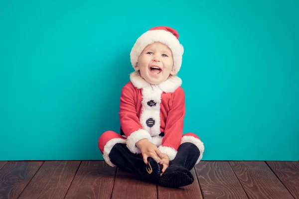 Portrait Child Wearing Santa Claus Costume Kid Having Fun Christmas — Stock Photo, Image