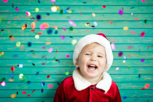 Porträt Eines Kindes Weihnachtsmann Kostüm Kinder Haben Spaß Weihnachten Frohe — Stockfoto