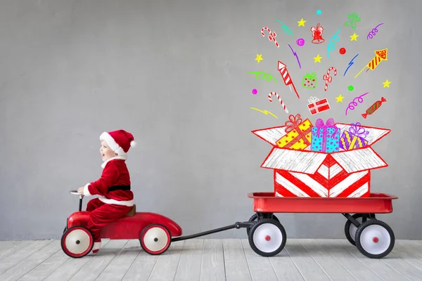 Happy Child Paying Home Kid Having Fun Christmas Time Xmas — Stock Photo, Image