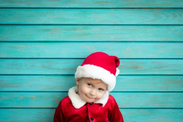 Portrait Child Wearing Santa Claus Costume Kid Having Fun Christmas — Stock Photo, Image