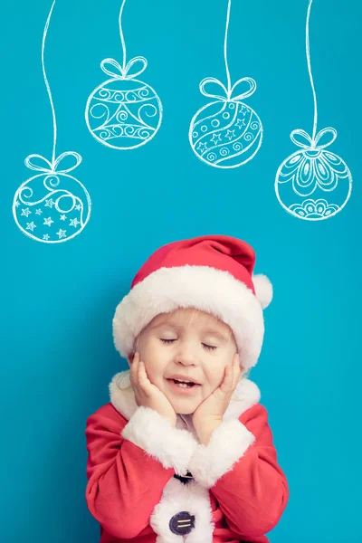 Retrato Criança Vestindo Traje Papai Noel Miúdo Divertir Época Natal — Fotografia de Stock