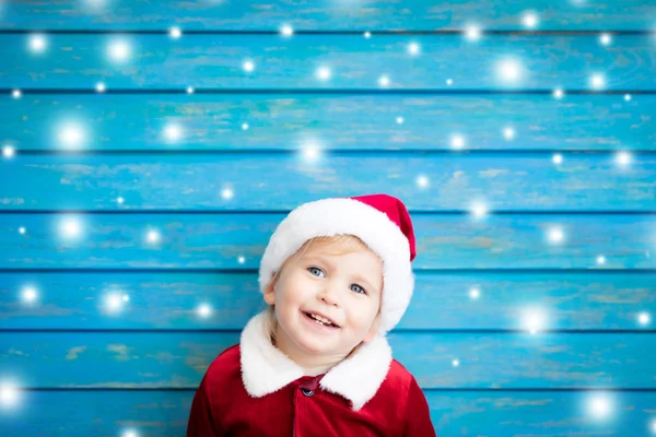 Noel Baba Kostüm Giyen Çocuk Portresi Çocuk Noel Zamanda Eğleniyor — Stok fotoğraf