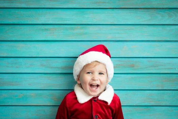 Portrait Child Wearing Santa Claus Costume Kid Having Fun Christmas — Stock Photo, Image