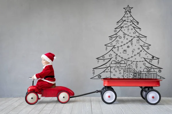 Gelukkig Kind Plezier Kerstmis Kind Thuis Spelen Xmas Concept Van — Stockfoto