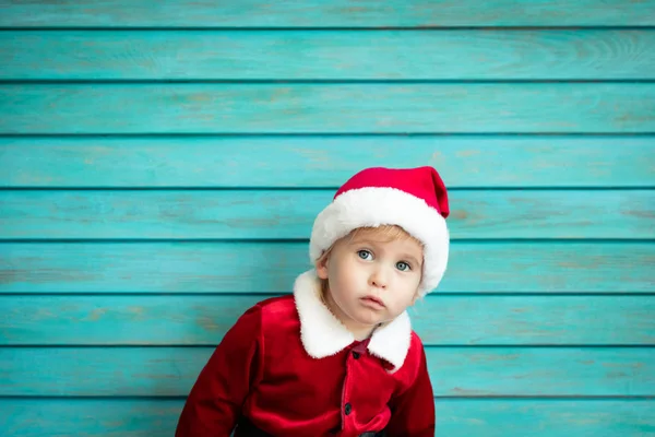 Portrait Child Wearing Santa Claus Costume Kid Having Fun Christmas — Stock Photo, Image