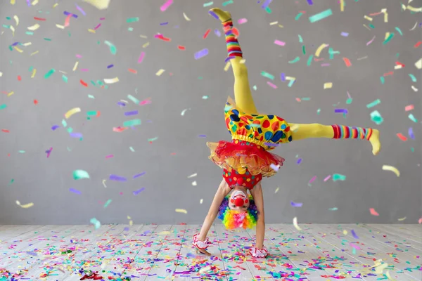 Funny Kid Clown Happy Child Playing Home April Fool Day — Stock Photo, Image