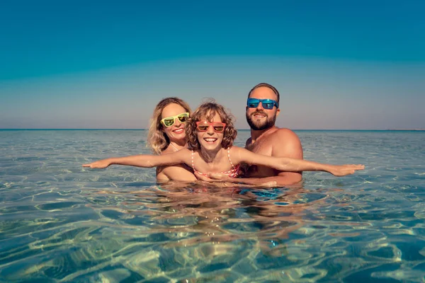 Happy Family Playing Sea Child Mother Father Having Fun Summer — Stock Photo, Image