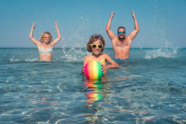 Happy Family Playing Sea Child Mother Father Having Fun Summer — Stock Photo, Image