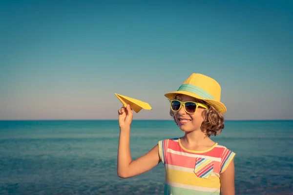 Happy Child Beach Kid Having Fun Summer Vacation Healthy Active — Stock Photo, Image