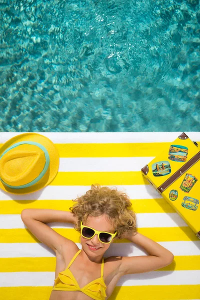 Top View Portrait Child Swimming Pool Summer Vacation Concept — Stock Photo, Image