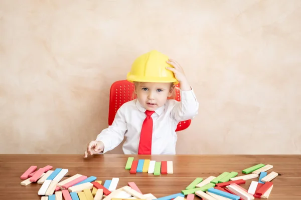 Happy Child Pretend Businessmen Funny Kid Playing Home Education Start — Stock Photo, Image