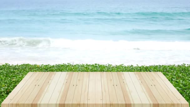 Textura Terraza Madera Blanca Sobre Fondo Mar Playa — Vídeo de stock