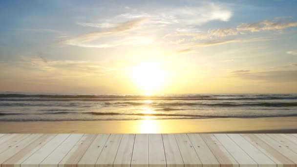Beach sea sunset- Wooden terrace texture perspective on beach sea sunset. UHD 4K Video clip — Stock Footage Beach Sea Sunset Wooden Terrace Texture Perspective Beach Sea Sunset Royalty Free Stock Video