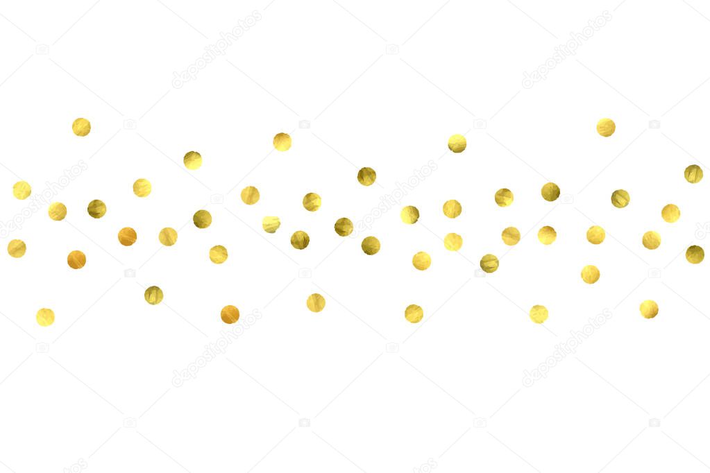 Round gold confetti. Glitter vector celebrate background. Watercolor golden sparkles and dots. Explosion backdrop. Christmas party invitation card template. Falling gold confetti. Glitter background.