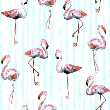 Flamingo desen. Yaz suluboya arka plan.