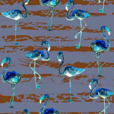 Flamingo desen. Yaz suluboya arka plan.