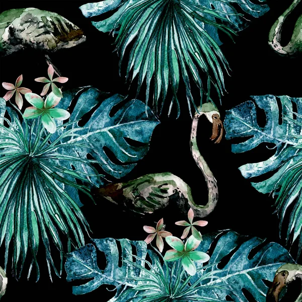 Flamingo desen. Yaz suluboya arka plan.