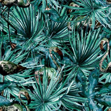 Flamingo desen. Yaz suluboya arka plan.