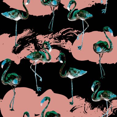 Flamingo desen. Yaz suluboya arka plan.