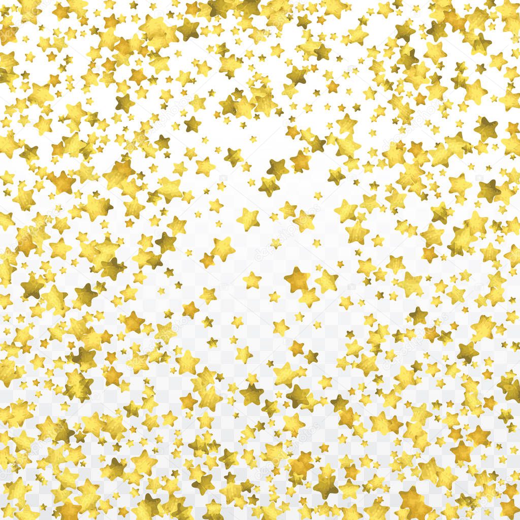 Foil gold confetti. Celebrate background. Watercolor golden sparkles and dots. Voucher backdrop. Luxury invitation card template. Falling gold confetti. Glitter background.