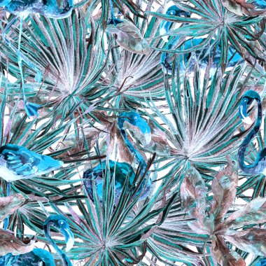 Flamingo desen. Yaz suluboya arka plan.