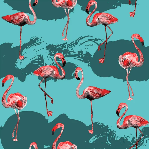 Flamingo desen. Yaz suluboya arka plan.