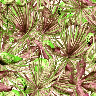 Flamingo desen. Yaz suluboya arka plan.