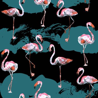 Flamingo desen. Yaz suluboya arka plan.
