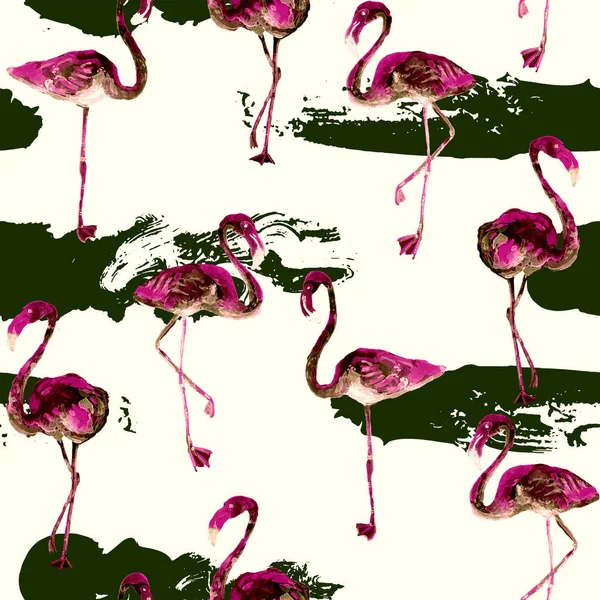 Flamingo patroon. Zomer aquarel achtergrond. — Stockfoto