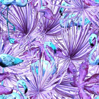 Flamingo desen. Yaz suluboya arka plan.