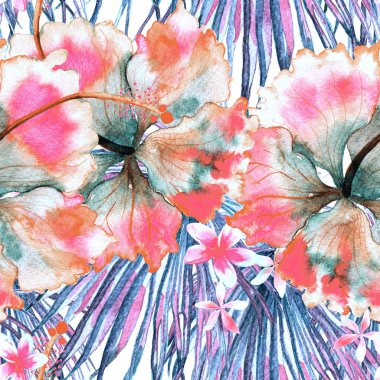 Egzotik desen. Yaz suluboya arka plan.